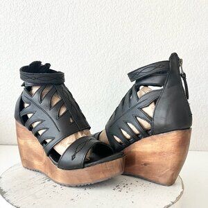 Lane Boots BECCA Womens Black Wedges 7.5 Western Sandals Cowgirl Leather Heels